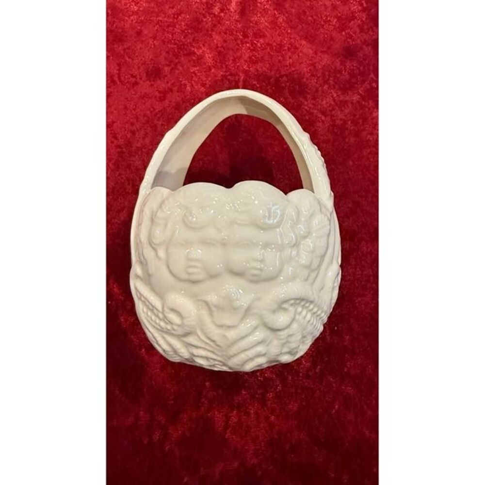 Cupid and Floral Ceramic Basket